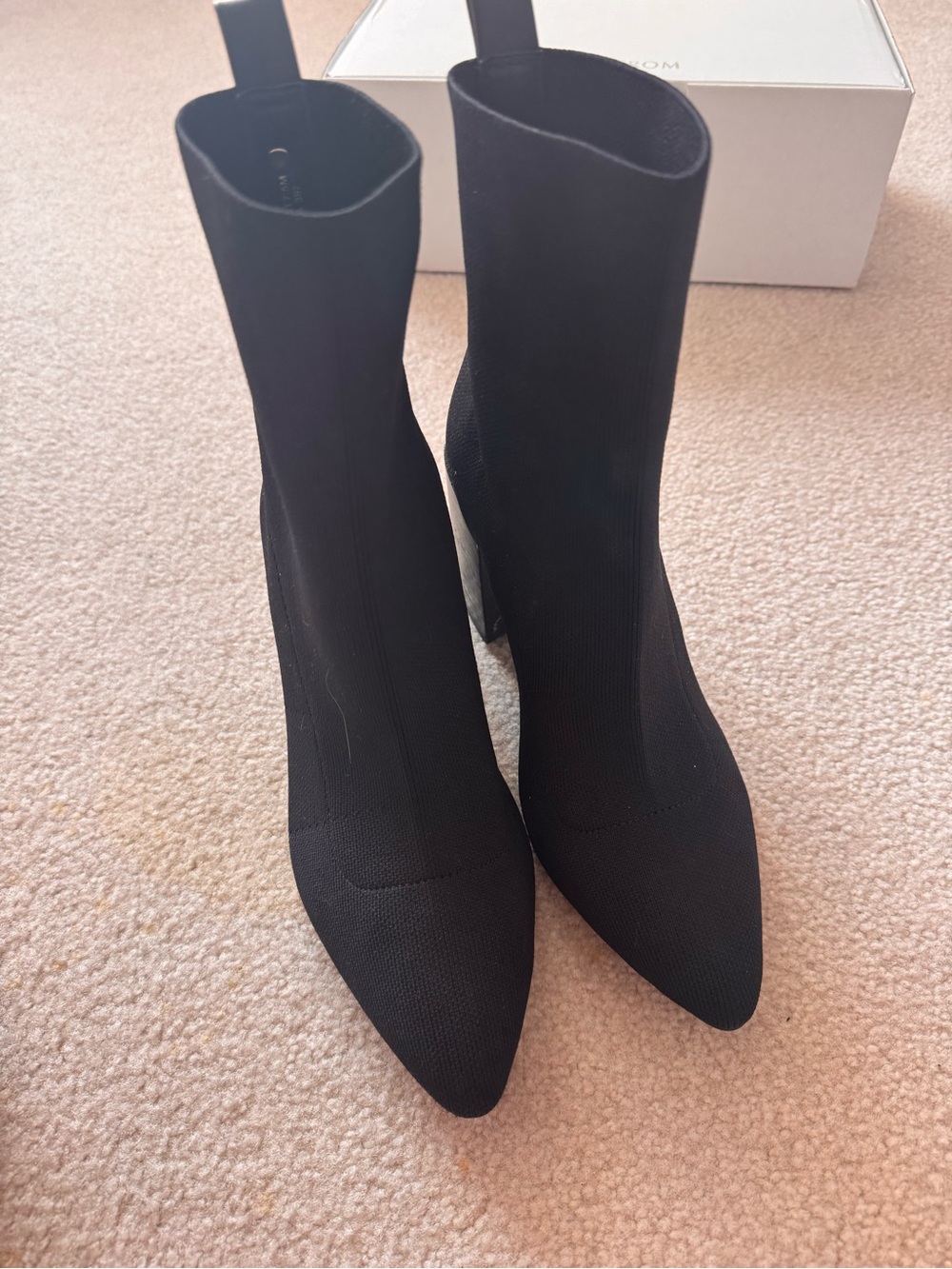 Steve Madden Black Pointed Toe Block Heel sock Ankle Boots size 8